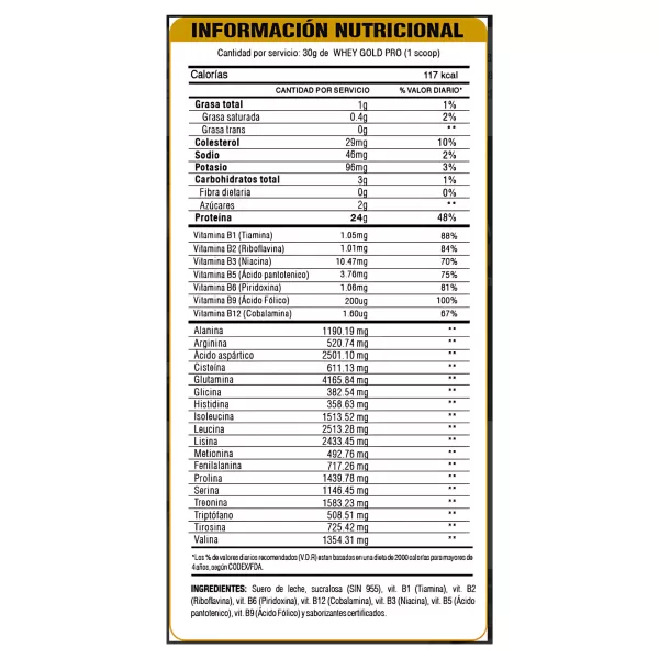 LEVEL PRO WHEY GOLD PRO – VAINILLA CREAM 6.6 LBS - Imagen 2