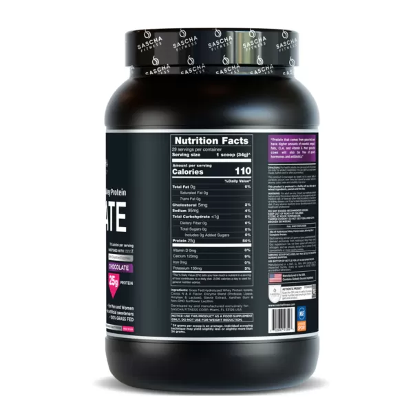 HYDROLYZED Whey Protein ISOLATE CHOCOLATE – SASCHA FITNESS 2 Lb - Imagen 2