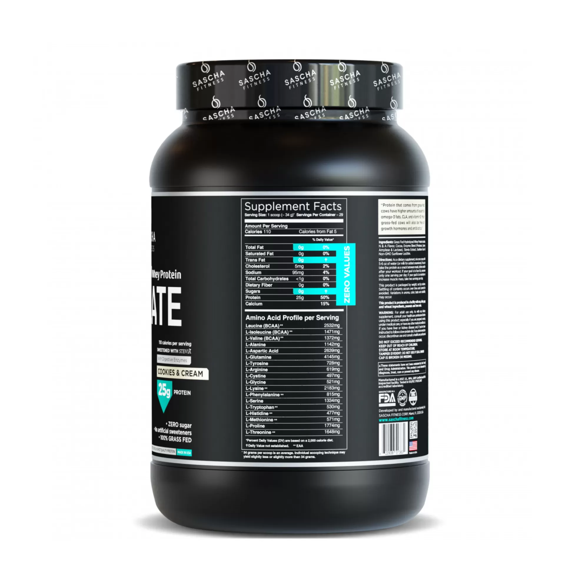 HYDROLYZED Whey Protein ISOLATE COOKIES & CREAM – SASCHA FITNESS 2 Lb - Imagen 2
